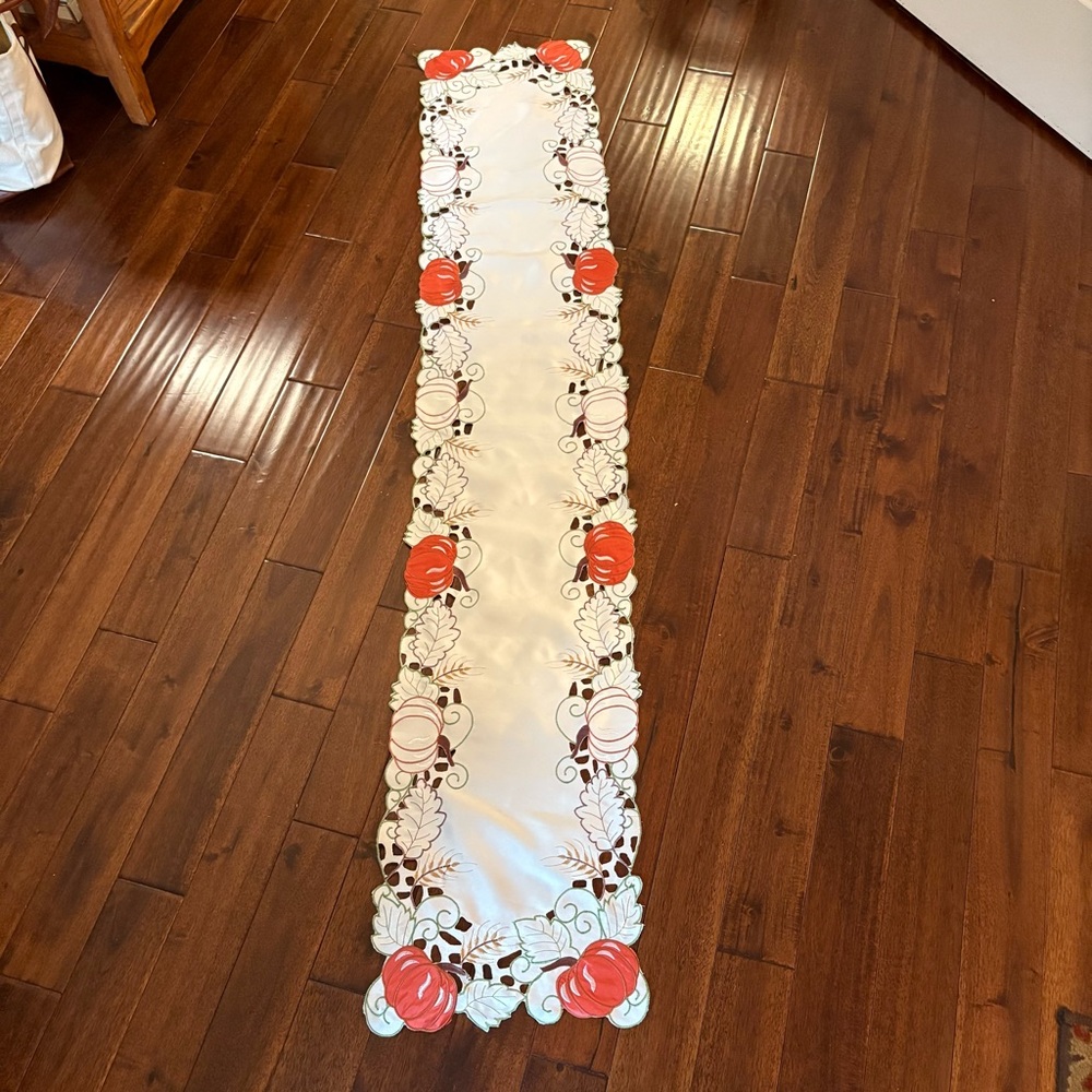Embroidered Fall Themed Runner with Orange Accents